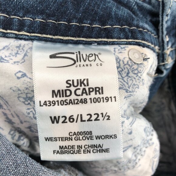 Silver Jeans Womens 26 Suki Mid Capri Blue Fluid Denim Contrast Stitch Stretch - Picture 7 of 13